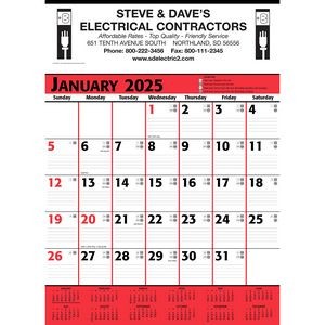 Commercial Planner Wall Calendar: Red & Black 2025, 1 Color Imprint