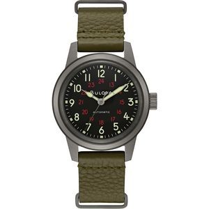 Bulova Watches Men's Military Green Leather NATO strap - Hack Watch