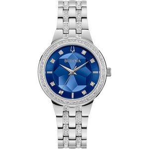 Bulova Watches Ladies Crystal Phantom Faceted Crystal Blue Dial Silver Bracelet