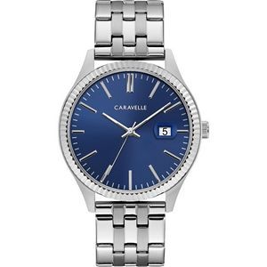 Caravelle by Bulova Men's Silver-Tone Watch with Blue Dial