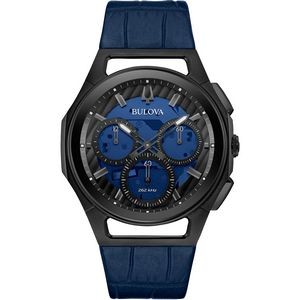 Bulova Watches Men's CURV Chronograph Blue Leather Strap and Dial