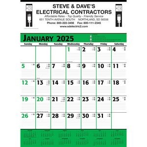 Commercial Planner Wall Calendar: Green & Black 2025, 1 Color Imprint