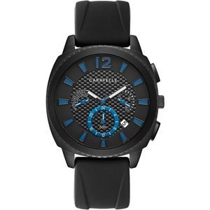 Caravelle by Bulova Men's Strap from the Sport Collection- Black Leather with Blue Details