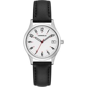 Caravelle by Bulova Women's Numeral Black Leather Strap Watch