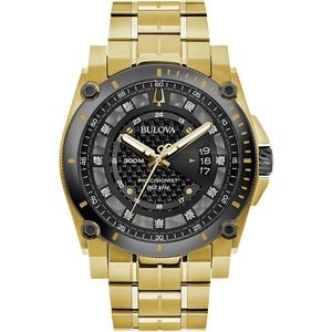 Bulova Watches Men's Precisionist Gold Bracelet with Black Dial and Diamonds