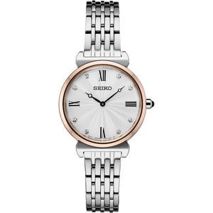 Seiko Ladies Quartz Rose Gold Case Silver Dial with Crystal Dial