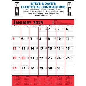 Commercial Planner Wall Calendar: Red & Black 2025, 2+ Imprint Colors