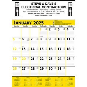 Commercial Planner Wall Calendar: Yellow & Black 2025, 1 Color Imprint