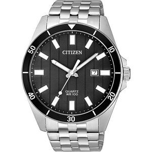 Citizen Men's Quartz Watch, Silver-tone with Black Dial and Black Accents