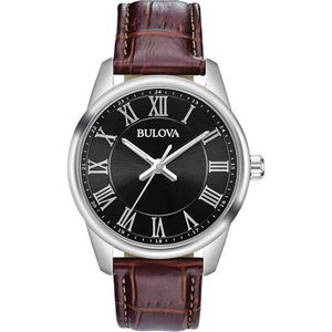 Bulova Watches Men's Brown Leather Strap Watch with Black Dial