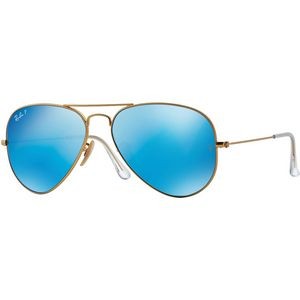 Ray-Ban® Polarized Aviator Sunglasses - Matte Gold/ Blue Mirror