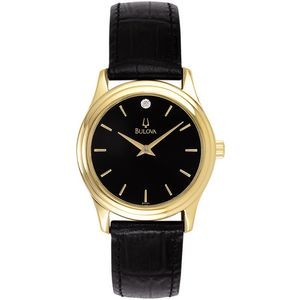 Bulova Watches Corporate Collection Women's Black Dial w/ Diamond Black Strap Watch