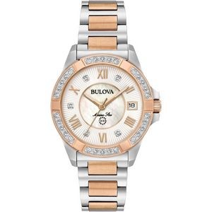 Bulova Watches Women's Marine Star Diamond White MOP Dial Two Tone Rose Gold Steel Watch
