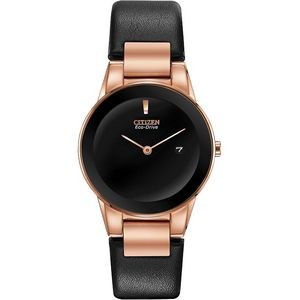 Citizen® Ladies' Eco-Drive Watch, Pink Gold-Tone with Black Leather Strap