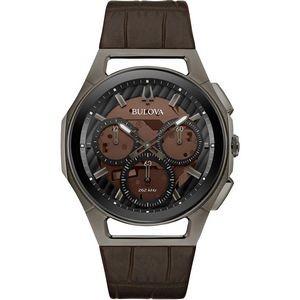 Bulova Watches Men's CURV Chronograph Brown Leather Strap and Dial