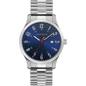 Caravelle by Bulova Men's Silver -Tone Bracelet Watch with Blue Dial