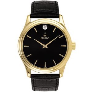 Bulova Watches Corporate Collection Men's Black Dial w/ Diamond Black Strap Watch