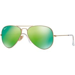 Ray-Ban® Polarized Aviator Sunglasses - Matte Gold/Green Mirror