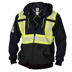 10.5 Oz. Polartec® Wind Pro® High Visibility Zip-Front Hooded Sweatshirt w/Reflective Tape