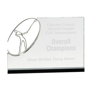 Rectangular Crystal Golf Award w/Silver Figure