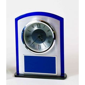 Silver Arch Top Clock with Blue Trim 6.5"x5.25"