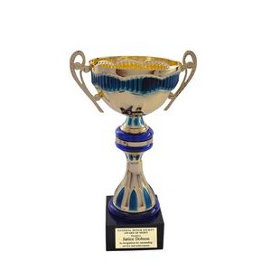 Gold and Blue Metal Ribbon Cup on Black Marble Base