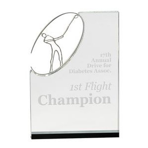 Rectangular Crystal Golf Award w/Silver Figure (10
