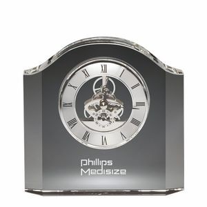 6" x6 1/4" Chello Crystal Clock w/Silver Accents & Visible Movements
