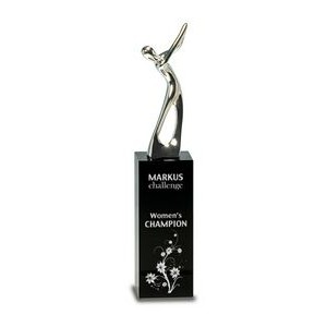 Silver Metal Golf Figure on Black Crystal Pedestal (9 1/2