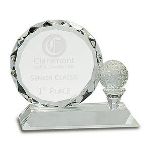 Round Faceted Crystal Award w/Golf Ball Detail