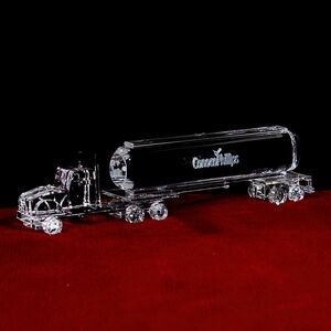 Crystal Oil Truck Sculpture w/3D Logo or Etched Logo (12")