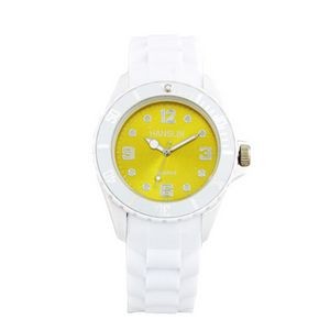 Sports Silicone Analog Wrist Watch w/Yellow Face