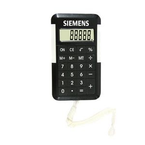 White 8 Digit Calculator with Neck Strap / Lanyard/ String
