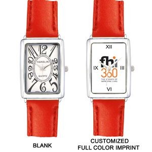 Red Unisex Square Face Leather Band Watch