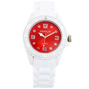 Sports Silicone Analog Wrist Watch w/Red Face