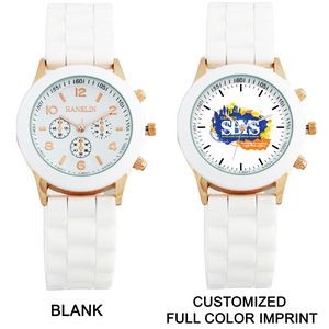Silicone Analog Wrist Watch w/ Round Dial- WHITE