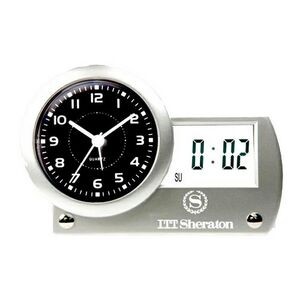 Analog Digital Quartz Alarm Clock w/ Horizontal LCD Day & Date Readout