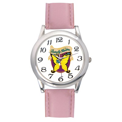 Men's Pink Leather Strap Watch