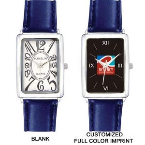 Dark Blue Unisex Square Face Leather Band Watch