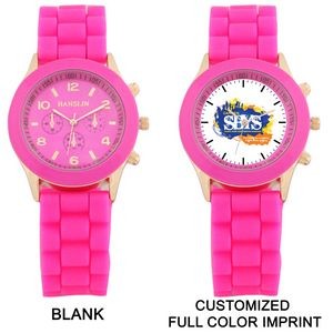 Silicone Analog Wrist Watch w/Round Dial (Hot Pink)