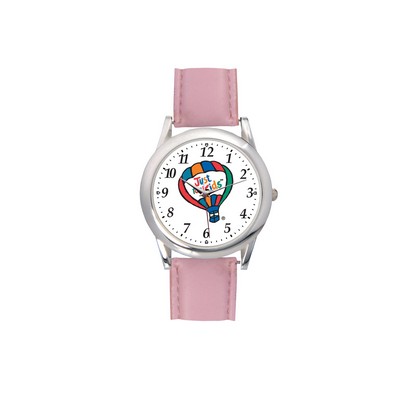 Ladies Pink Leather Strap Watch