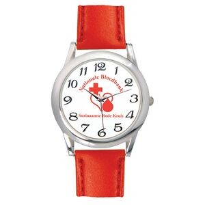 Men's Red Leather Strap Watch