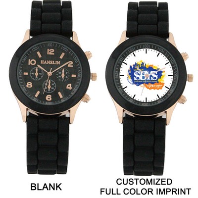 Silicone Analog Wrist Watch w/Round Dial (Black)