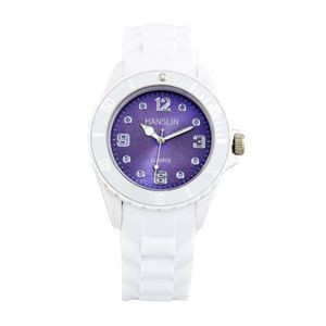 Sports Silicone Analog Wrist Watch w/Purple Face