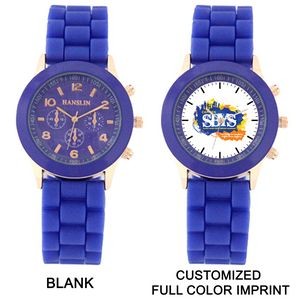 Silicone Analog Wrist Watch w/Round Dial (Dark Blue)