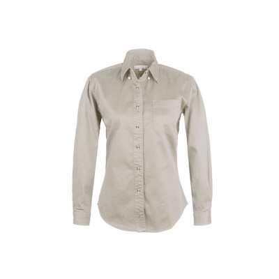 Ladies 100% Cotton Twill Long Sleeve Shirt (Stone) (XS-2XL)