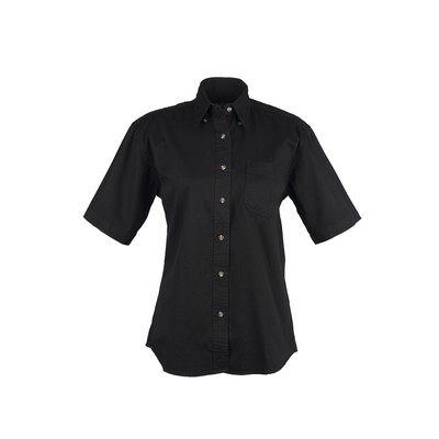 Ladies 100% Cotton Twill Short Sleeve Shirt (Black) (XS-2XL)