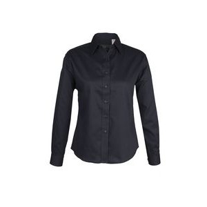 LADIES EASY CARE COTTON BLEND DRESS SHIRTS Long Sleeve(Black) (XS-3XL)