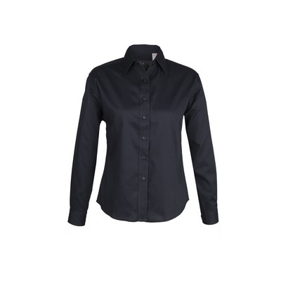 LADIES EASY CARE COTTON BLEND DRESS SHIRTS Long Sleeve(Black) (XS-3XL)
