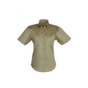 Ladies Cotton Blend Twill Short Sleeve Shirt (Beige) (XS-3XL)